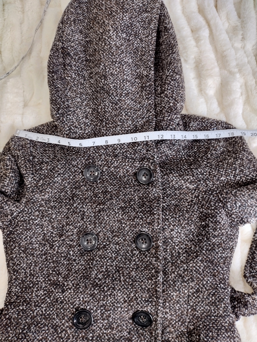 Women's Hooded Double-Breasted Wool-Blend Coat -  Brown/Multi Color - Picture 10 of 16